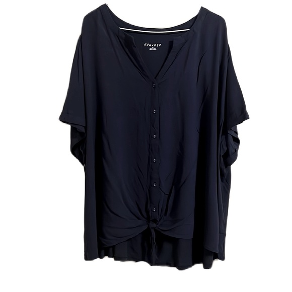 AVA&VIV, V-Neckline, Button Down, Roll-Up Sleeves Top, Blue, Size 4X - Picture 1 of 8